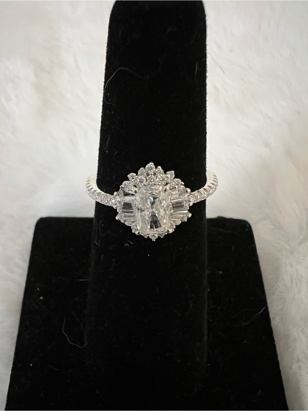Sterling Silver Art Deco Moissanite Halo Engagement Ring